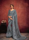 Grey Colour Latest Designer Fancy Party Wear Sequins Embellishment Frill Fancy Lycra Saree Collection 11304 